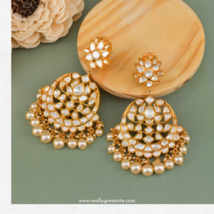 Front home page Golden jhumka with white stone